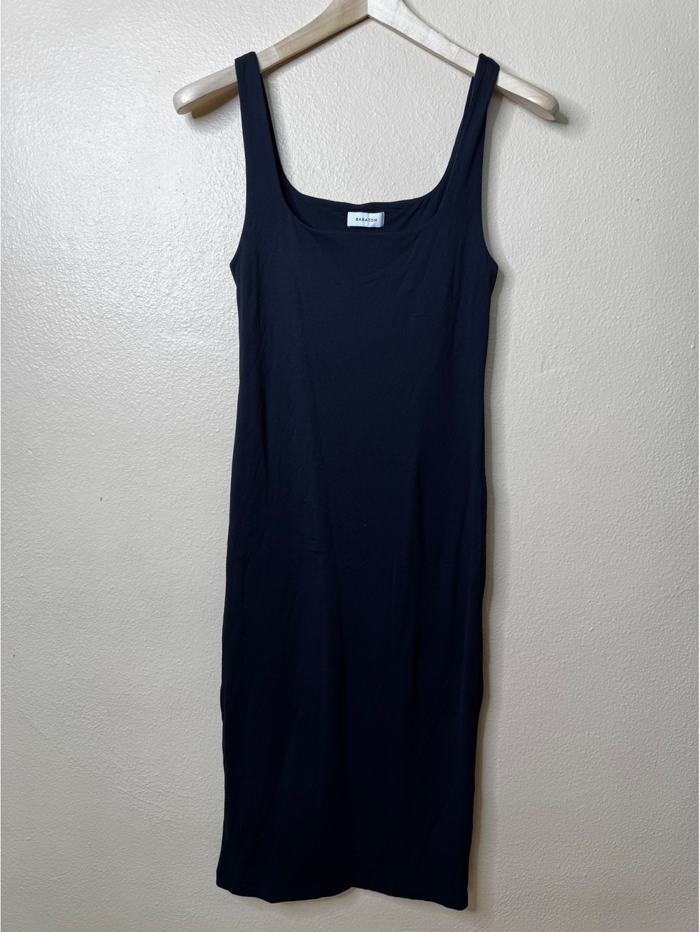 Babaton Womens M Black Square Neck Sleeveless Midi Dress Stretch Lined